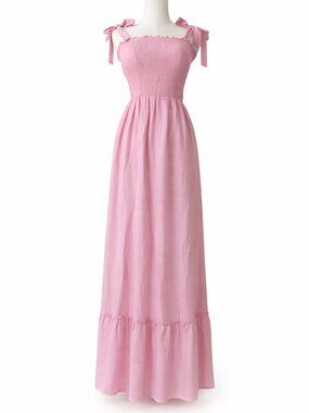 Zesica Pink Smocked Tie Strap Maxi Dress Romantic Coquette Soft Girl S